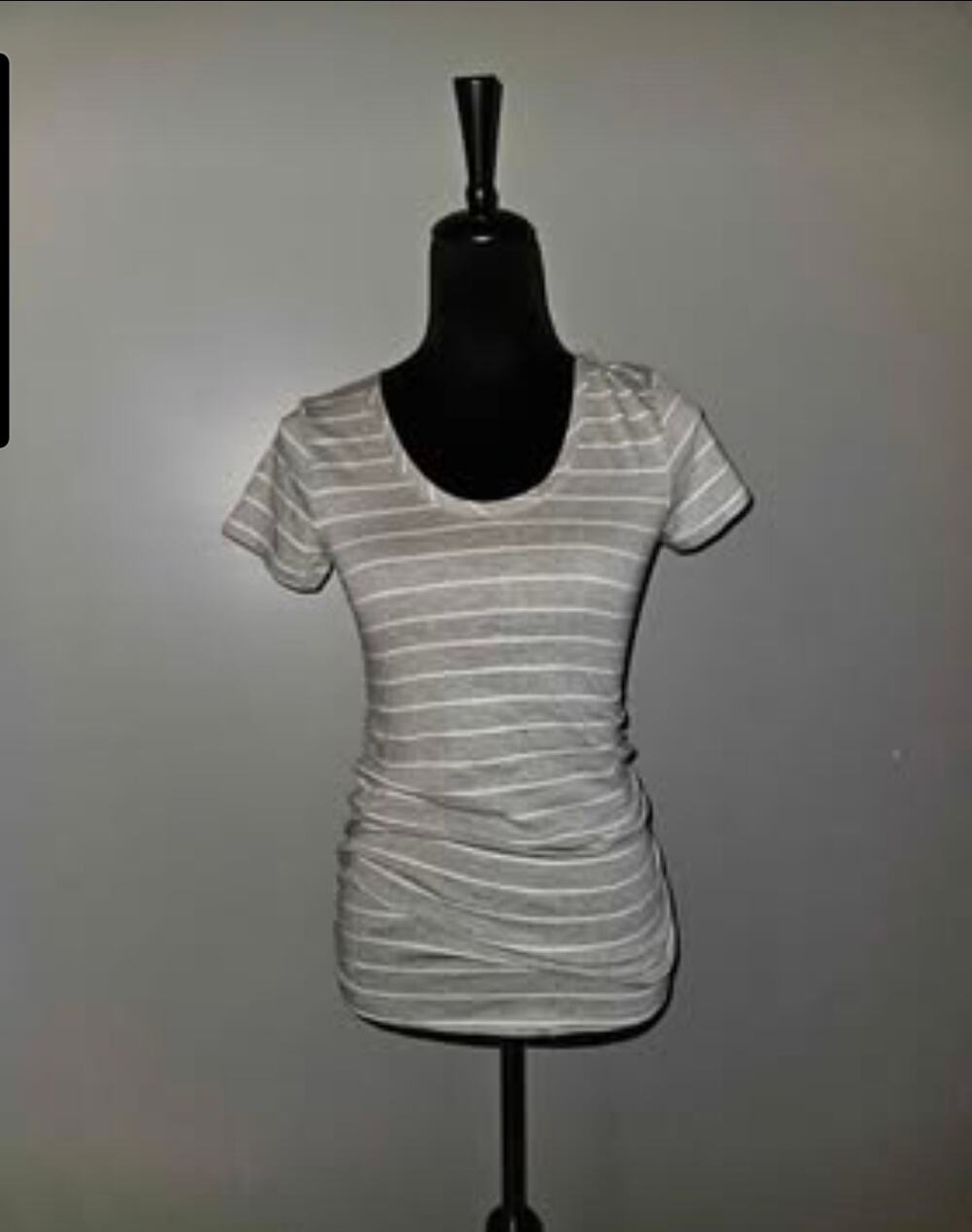 Isabel Maternity Gray/White Stripe Short Sleeve Shirt